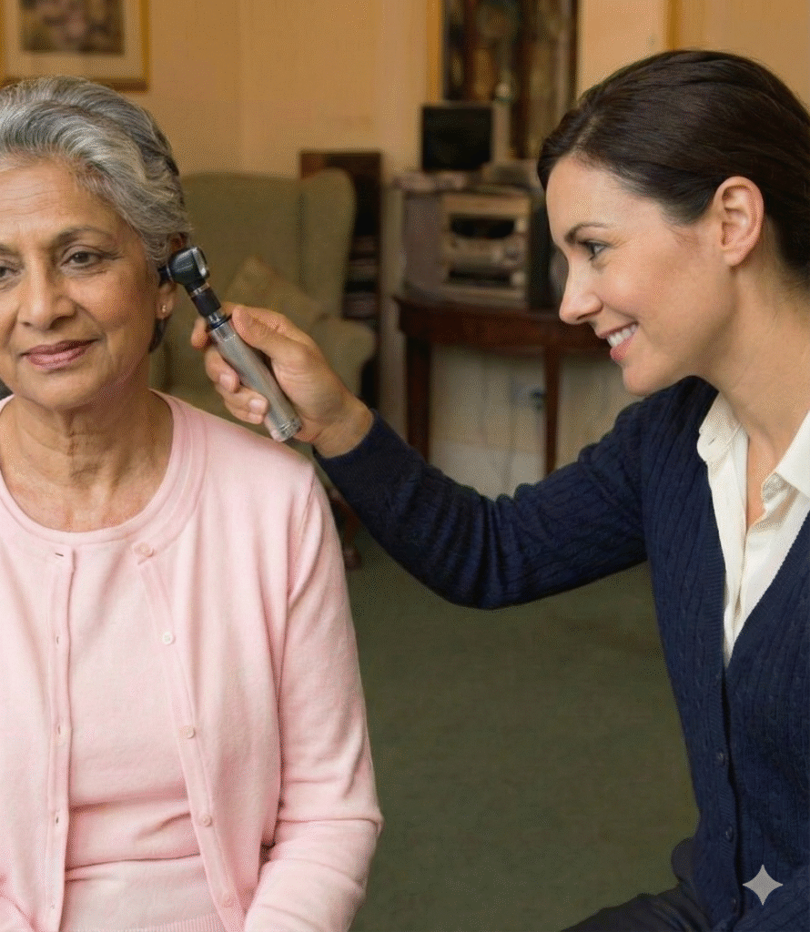 A care home resident receiving sensory care from Opticall